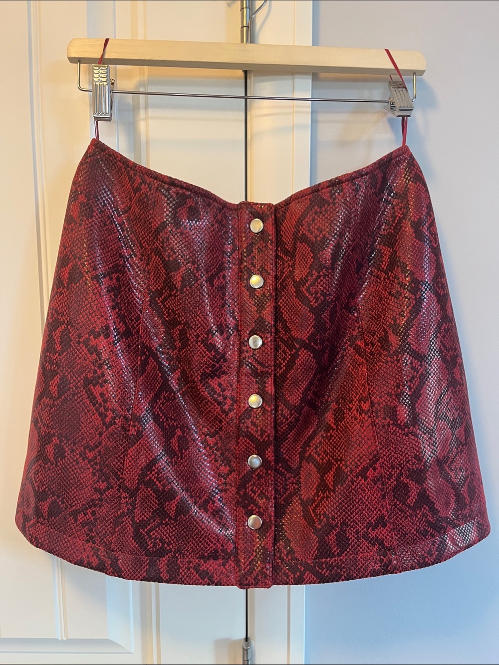 Astr Red Snake-Print Leather Mini Skirt L